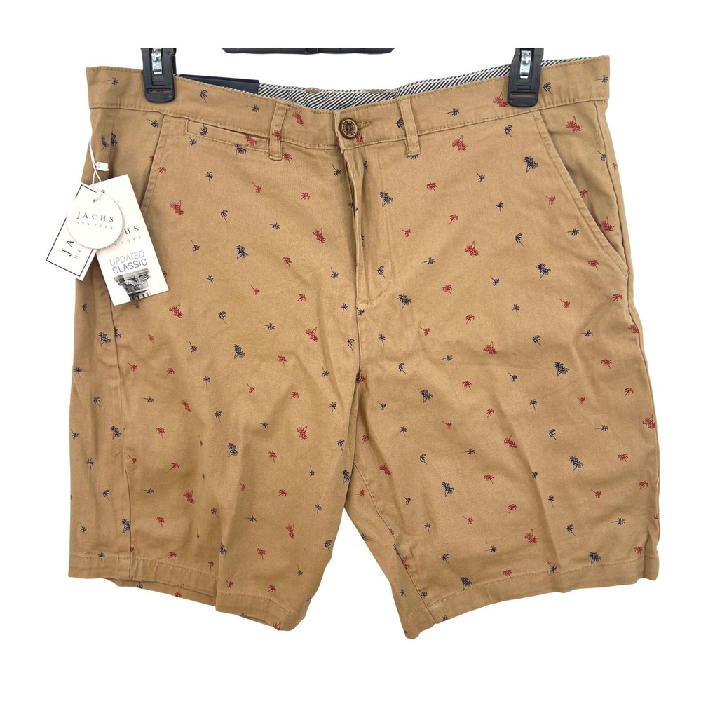 Jachs New‎ York Bleeker Shorts Khaki Palm Tree Stretch Chino Shorts Mens 34 NWT